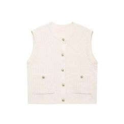 4Pcs Casual Fashion Round Neck Button Knit Vest