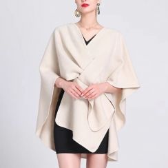 3Pcs Womens Elegant Plain Lapel Poncho