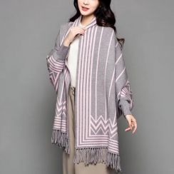 2Pcs Womens Line Pattern Shawl with Sleeves