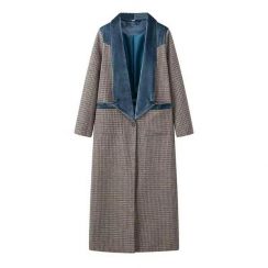 3Pcs Stylish Plaid Patchwork Tweed Coat