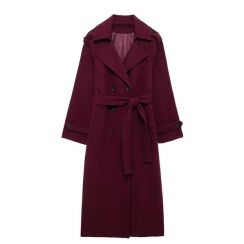 4Pcs Stylish Simple British Style Burgundy Coat